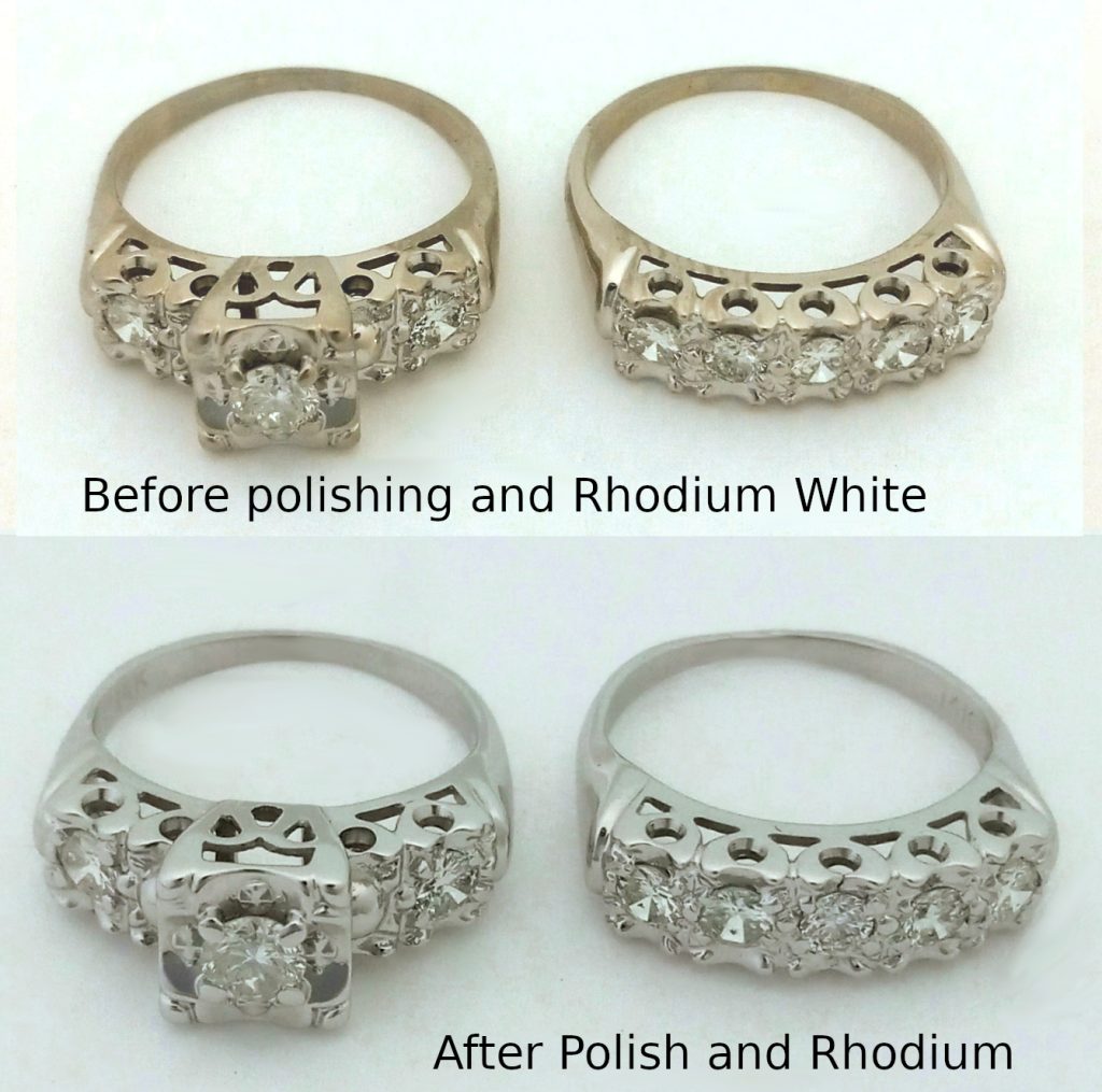 After Before Repair Polish Rhodium Jewelry Repairs Vintage Ring Set White Gold